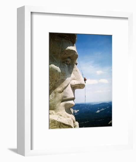 Mount Rushmore Repairman Working on Lincoln's Nose-Bettmann-Framed Photographic Print