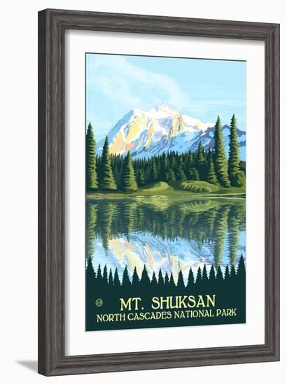 Mount Shuksan - North Cascades National Park, WA-Lantern Press-Framed Art Print