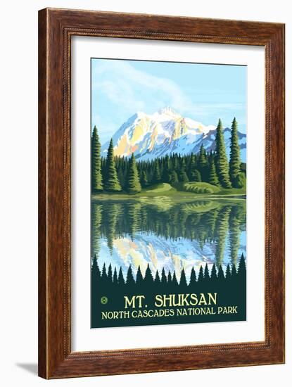 Mount Shuksan - North Cascades National Park, WA-Lantern Press-Framed Art Print