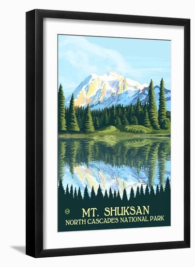 Mount Shuksan - North Cascades National Park, WA-Lantern Press-Framed Art Print