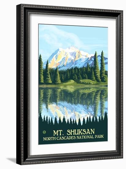 Mount Shuksan - North Cascades National Park, WA-Lantern Press-Framed Art Print