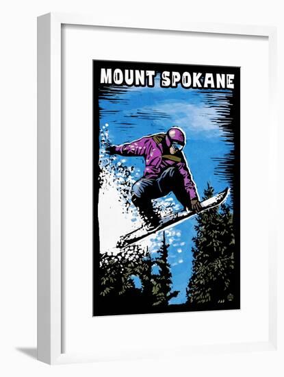 Mount Spokane, Washington - Scratchboard Snowboarder-Lantern Press-Framed Art Print