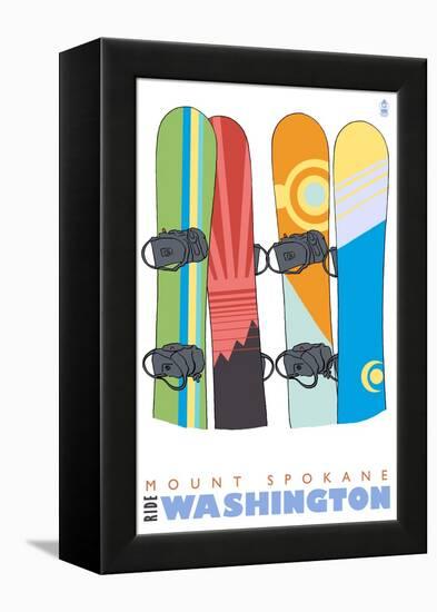 Mount Spokane, Washington, Snowboards in the Snow-Lantern Press-Framed Stretched Canvas