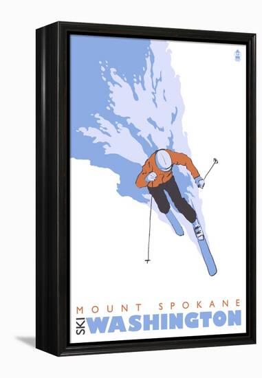 Mount Spokane, Washington, Stylized Skier-Lantern Press-Framed Stretched Canvas