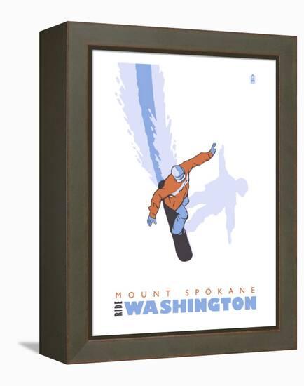 Mount Spokane, Washington, Stylized Snowboarder-Lantern Press-Framed Stretched Canvas