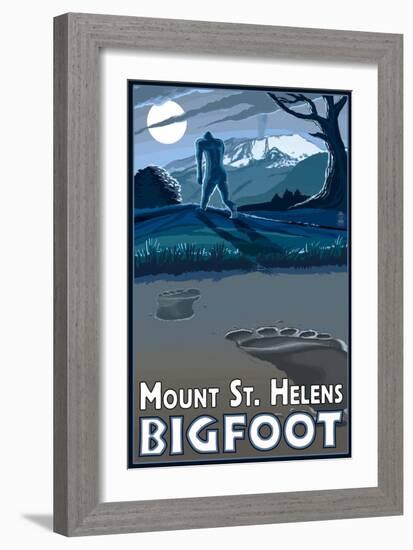 Mount St. Helens - Bigfoot Scene-Lantern Press-Framed Art Print