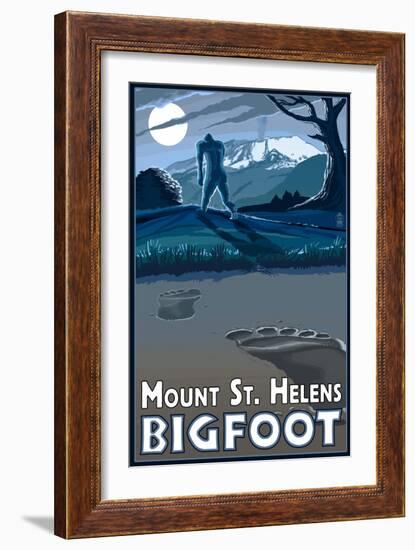 Mount St. Helens - Bigfoot Scene-Lantern Press-Framed Art Print