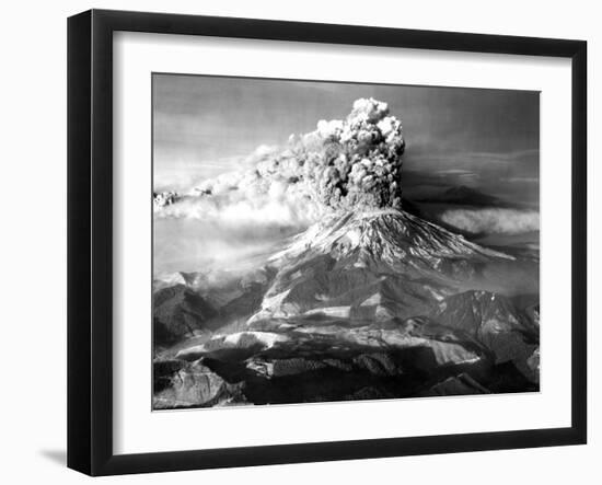 Mount St. Helens in Eruption on May 18, 1980 with Mt. Adams in Distance-null-Framed Photo