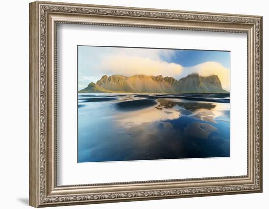 Mount Vestrahorn shrouded in clouds at sunrise, Stokksnes, Iceland, Polar Regions-Miles Ertman-Framed Photographic Print