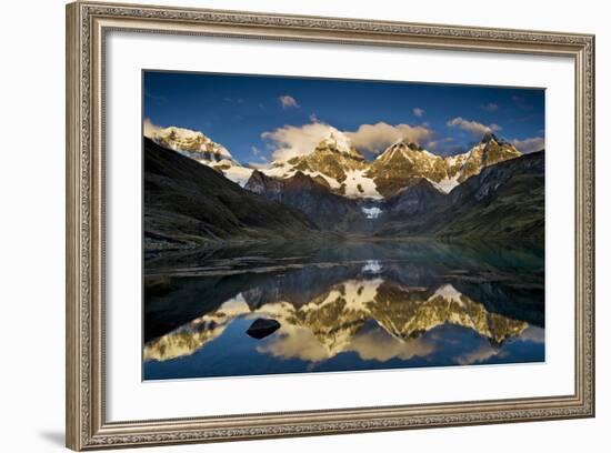 Mount Yerupaja Reflects in Lake Huayhuish, Andes Mountains, Peru-Howie Garber-Framed Photographic Print