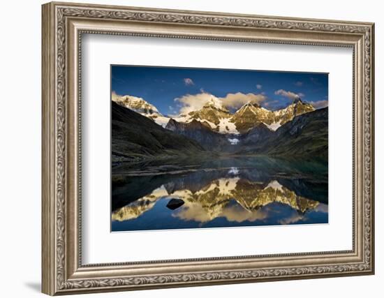 Mount Yerupaja Reflects in Lake Huayhuish, Andes Mountains, Peru-Howie Garber-Framed Photographic Print