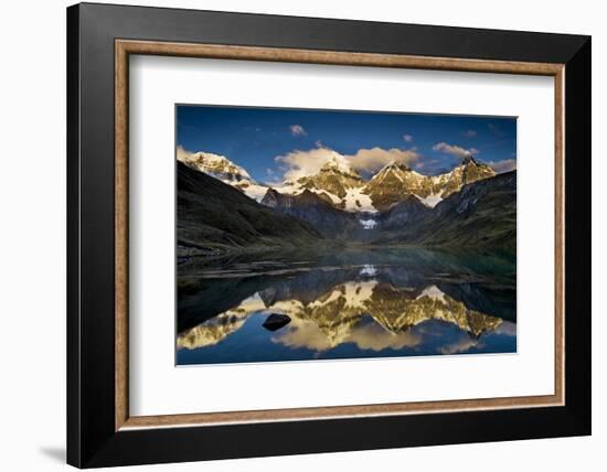 Mount Yerupaja Reflects in Lake Huayhuish, Andes Mountains, Peru-Howie Garber-Framed Photographic Print