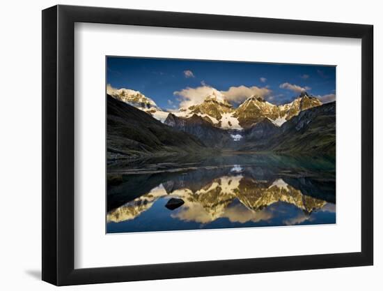 Mount Yerupaja Reflects in Lake Huayhuish, Andes Mountains, Peru-Howie Garber-Framed Photographic Print