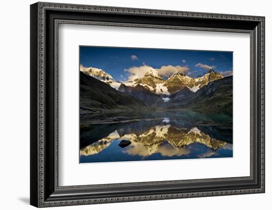 Mount Yerupaja Reflects in Lake Huayhuish, Andes Mountains, Peru-Howie Garber-Framed Photographic Print