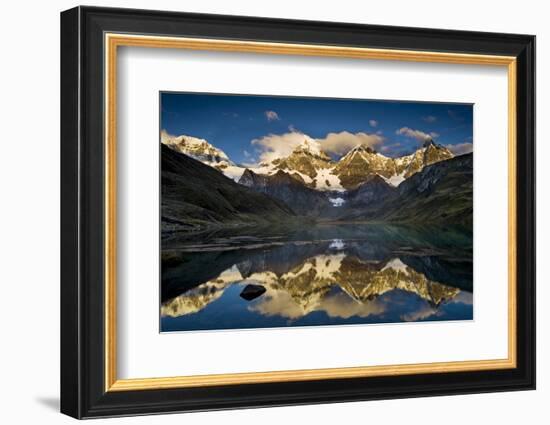 Mount Yerupaja Reflects in Lake Huayhuish, Andes Mountains, Peru-Howie Garber-Framed Photographic Print