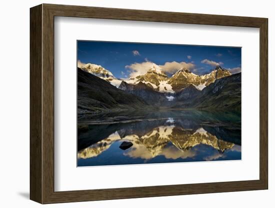 Mount Yerupaja Reflects in Lake Huayhuish, Andes Mountains, Peru-Howie Garber-Framed Premium Photographic Print