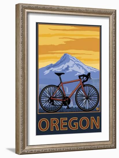 Mountain Bike and Mt. Hood - Oregon-Lantern Press-Framed Art Print