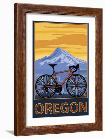 Mountain Bike and Mt. Hood - Oregon-Lantern Press-Framed Art Print