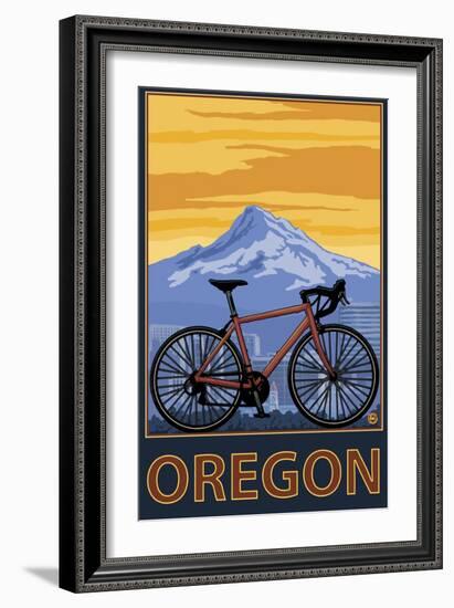 Mountain Bike and Mt. Hood - Oregon-Lantern Press-Framed Art Print