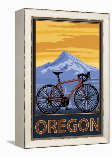 Mountain Bike and Mt. Hood - Oregon-Lantern Press-Framed Stretched Canvas