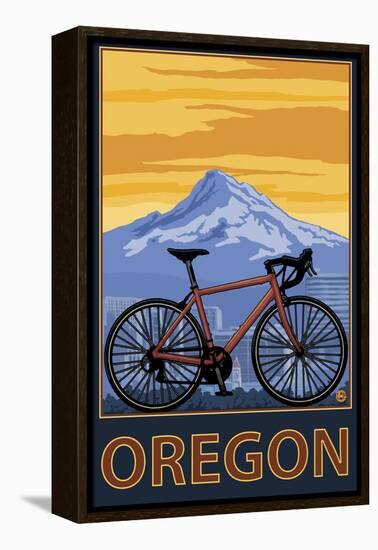 Mountain Bike and Mt. Hood - Oregon-Lantern Press-Framed Stretched Canvas