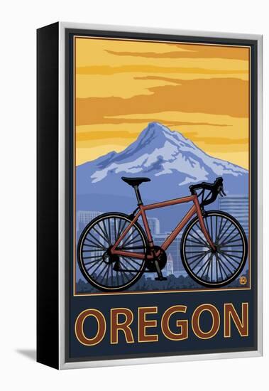 Mountain Bike and Mt. Hood - Oregon-Lantern Press-Framed Stretched Canvas