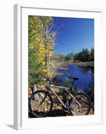 Mountain Bike at Beaver Pond in Pawtuckaway State Park, New Hampshire, USA-Jerry & Marcy Monkman-Framed Photographic Print