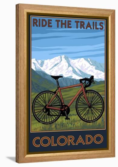 Mountain Bike - Colorado-Lantern Press-Framed Stretched Canvas