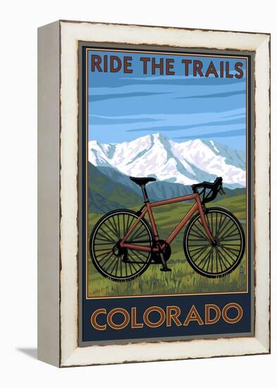 Mountain Bike - Colorado-Lantern Press-Framed Stretched Canvas
