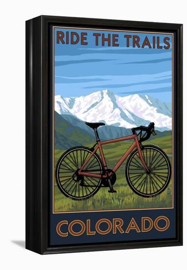 Mountain Bike - Colorado-Lantern Press-Framed Stretched Canvas