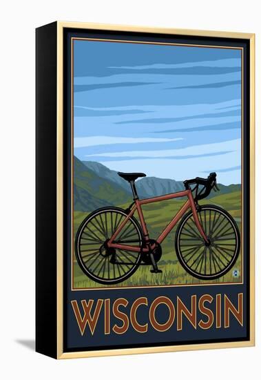 Mountain Bike Scene - Wisconsin-Lantern Press-Framed Stretched Canvas