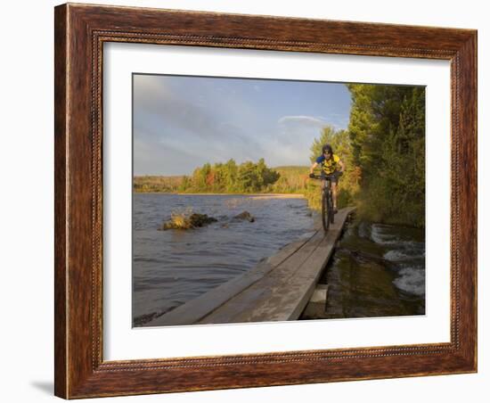 Mountain Biker along The Red Trail, Copper Harbor, Michigan, USA-Chuck Haney-Framed Photographic Print