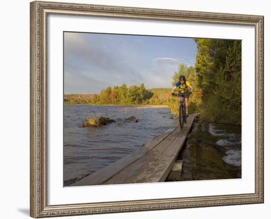 Mountain Biker along The Red Trail, Copper Harbor, Michigan, USA-Chuck Haney-Framed Photographic Print