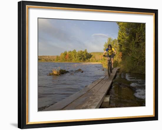 Mountain Biker along The Red Trail, Copper Harbor, Michigan, USA-Chuck Haney-Framed Photographic Print