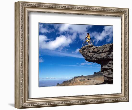 Mountain Biker and Rock Formations, Dunstan Range, Central Otago-David Wall-Framed Photographic Print