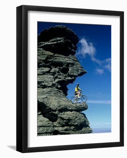 Mountain Biker and Rock Tor, Dunstan Mountains, Central Otago-David Wall-Framed Photographic Print