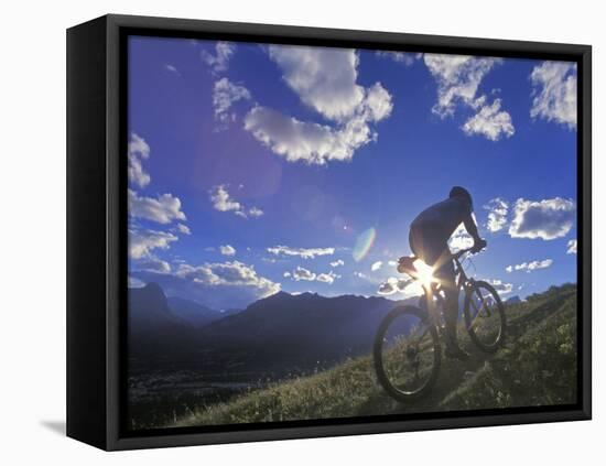 Mountain Biker at Sunset, Canmore, Alberta, Canada-Chuck Haney-Framed Premier Image Canvas