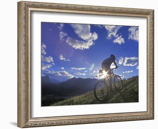 Mountain Biker at Sunset, Canmore, Alberta, Canada-Chuck Haney-Framed Photographic Print