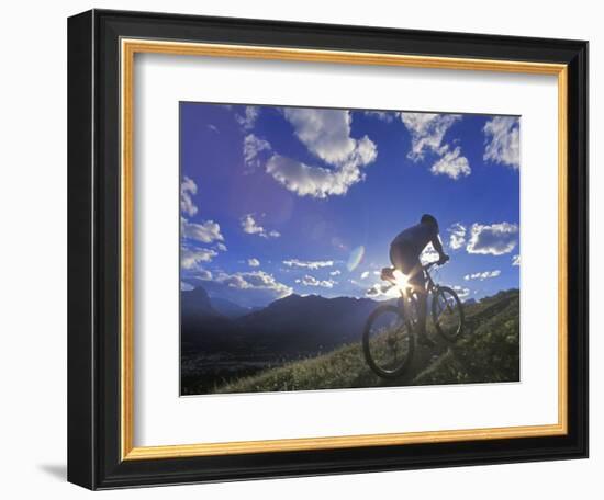 Mountain Biker at Sunset, Canmore, Alberta, Canada-Chuck Haney-Framed Photographic Print