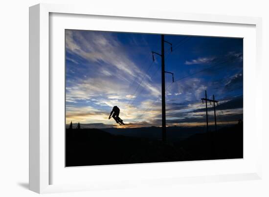 Mountain Biker Descends The Fuzzy Bunny Trail On Teton Pass Near Wilson, Wyoming-Jay Goodrich-Framed Photographic Print