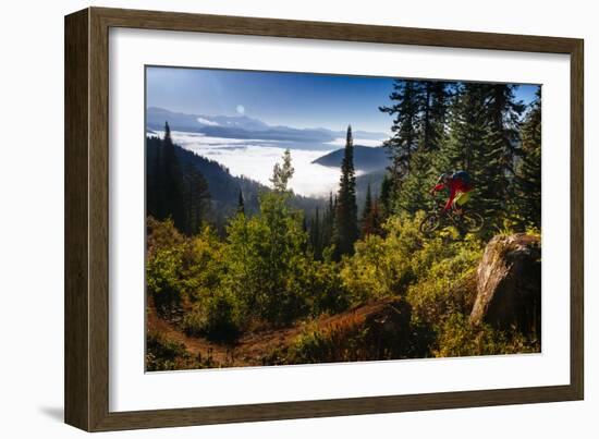 Mountain Biker Descends The Fuzzy Bunny Trail On Teton Pass Near Wilson, Wyoming-Jay Goodrich-Framed Photographic Print