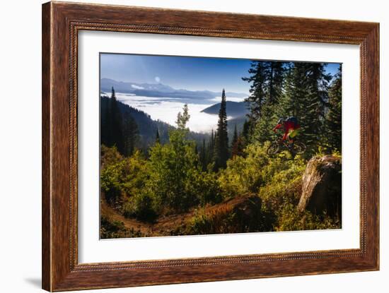 Mountain Biker Descends The Fuzzy Bunny Trail On Teton Pass Near Wilson, Wyoming-Jay Goodrich-Framed Photographic Print