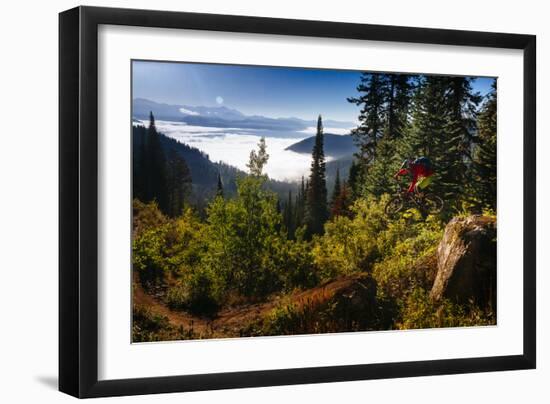 Mountain Biker Descends The Fuzzy Bunny Trail On Teton Pass Near Wilson, Wyoming-Jay Goodrich-Framed Photographic Print