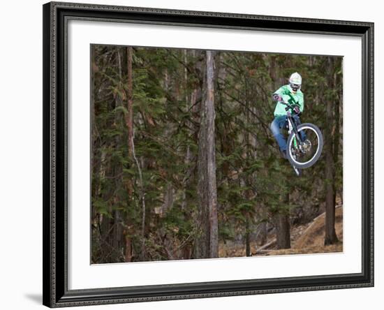 Mountain Biker on Malice in Plunderland Trail, Spencer Mountain, Whitefish, Montana, USA-Chuck Haney-Framed Photographic Print