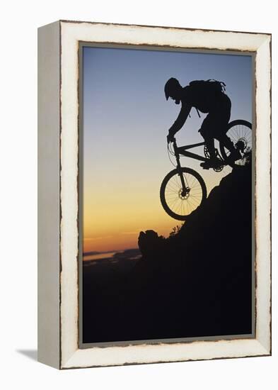 Mountain Biker Riding Down Slope-null-Framed Stretched Canvas