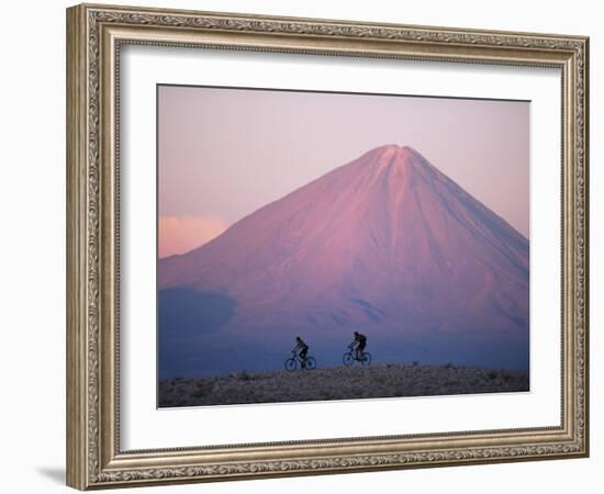 Mountain Biking in Atacama Desert Against a Backdrop of Perfect Cone of Volcan Licancabur 5916 M-John Warburton-lee-Framed Photographic Print