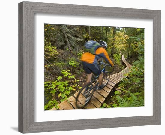 Mountain biking on the Stairway to Heaven Trail, Copper Harbor, Michigan, USA-Chuck Haney-Framed Photographic Print