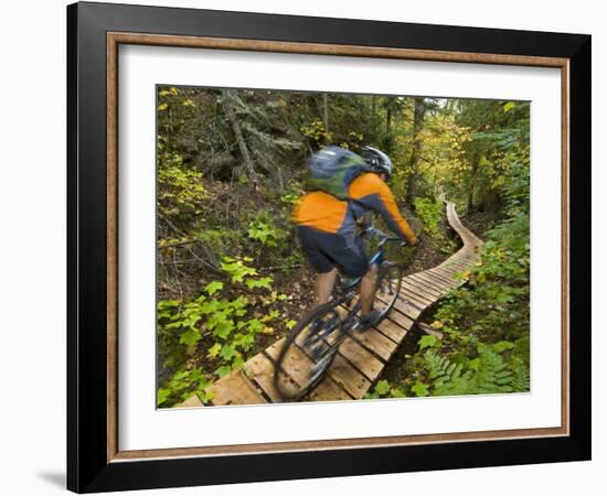 Mountain biking on the Stairway to Heaven Trail, Copper Harbor, Michigan, USA-Chuck Haney-Framed Photographic Print