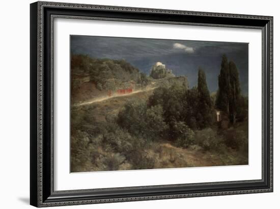 Mountain Castle With Warriors-Arnold Bocklin-Framed Giclee Print