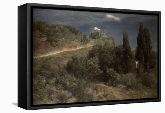Mountain Castle With Warriors-Arnold Bocklin-Framed Premier Image Canvas